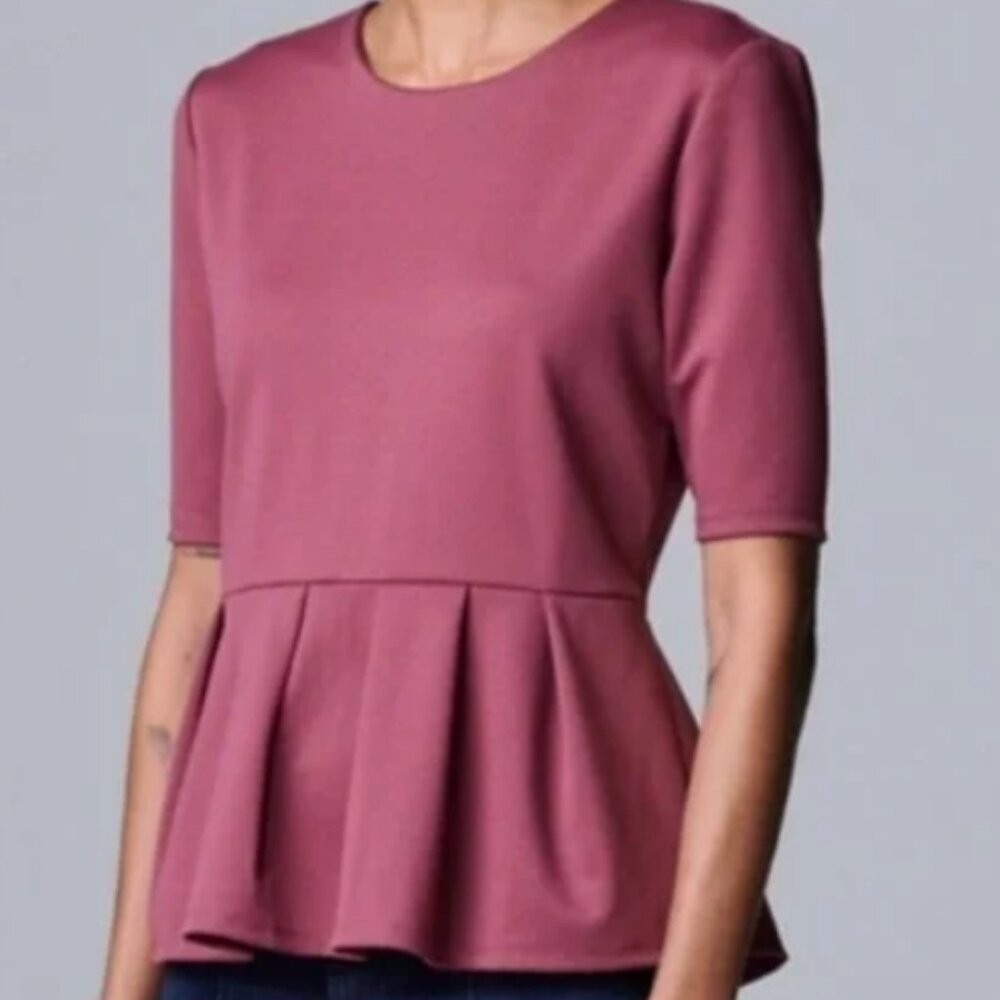 Simply Vera Vera Wang Scoop Neck Peplum Blouse Office Work XL, Mauve